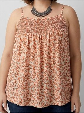 😍SHOW SPECIAL LILY MORGAN Orange and Cream Spaghetti Strap Smocked Blouse 3X